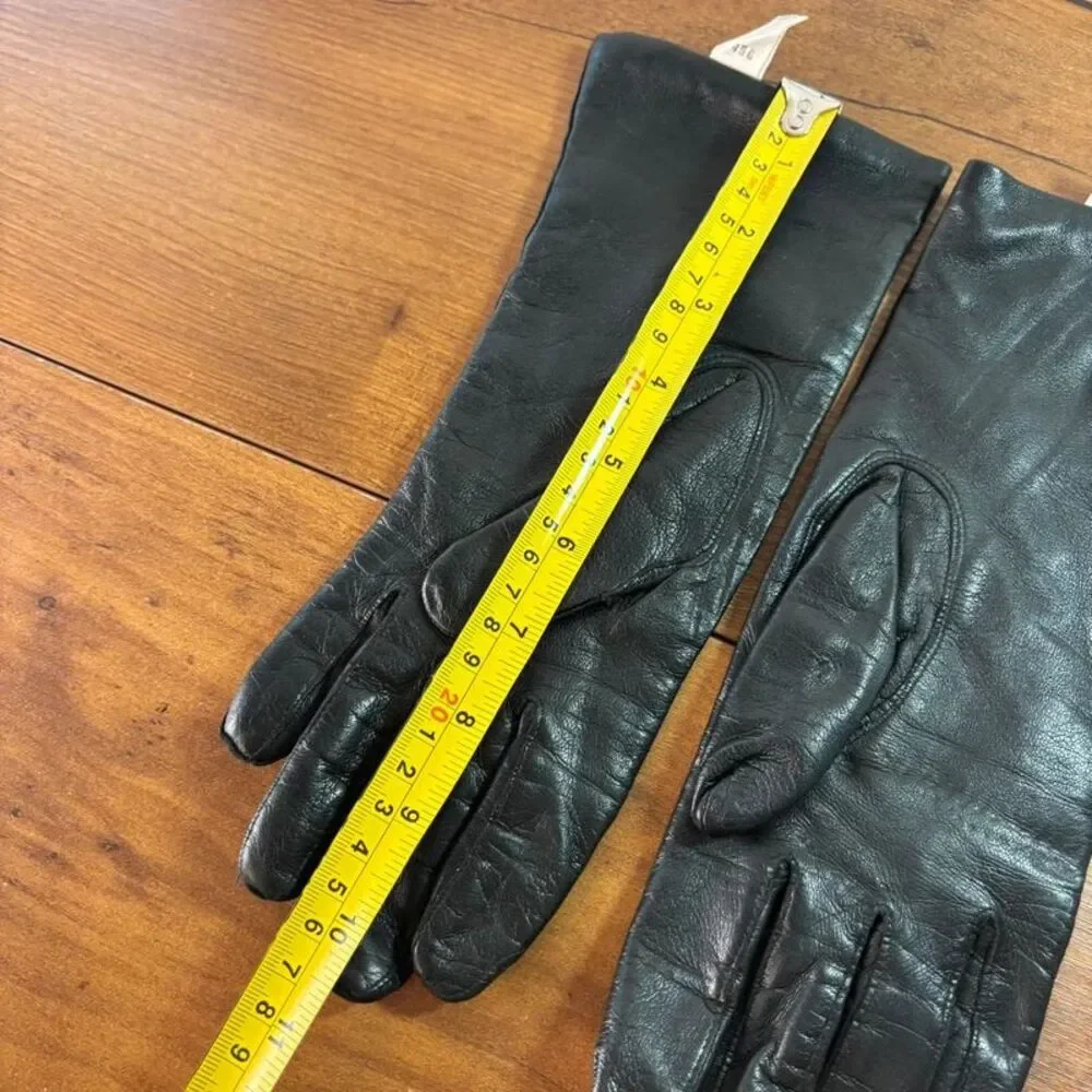 Vintage Atkins Black Leather Gloves 100% Cashmere Lined Italy Size 7